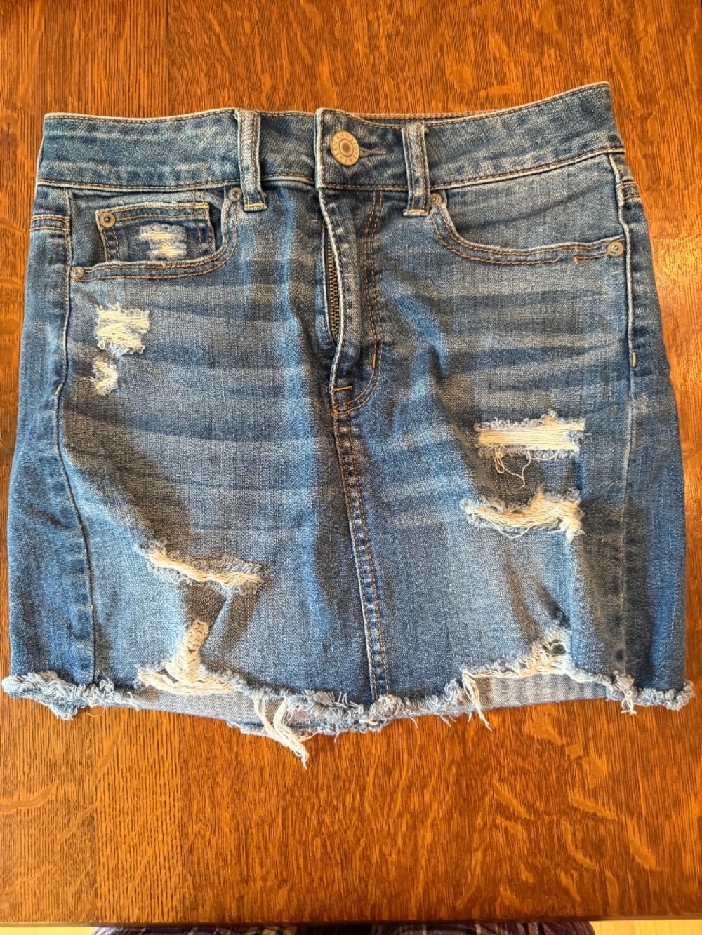 American Eagle Super Stretch Distressed Denim Mini Skirt